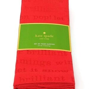 Set of 4 Kate Spade All the Trimmings Napkins tone-on-tone holiday words